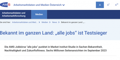 AMS für Jobbörse "alle jobs" ausgezeichnet. Prämierte Website basiert auf Datenlieferungen der Jobnet.AG. JobZENTRALEN in Deutschland mit vergleichbarem Prinzip.
