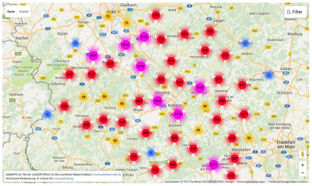 Die dynamischen jobMAPS zeigen auf einen Blick, wie sich die Stellen regional verteilen