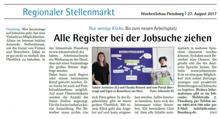 Die Wochenschau in Flensburg berichtet über die JobZENTRALE des Jobcenters Flensburg.