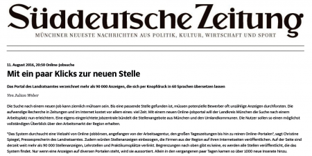 Beispiel: ein Pressebericht in der Süddeutschen Zeitung über die JobZENTRALE