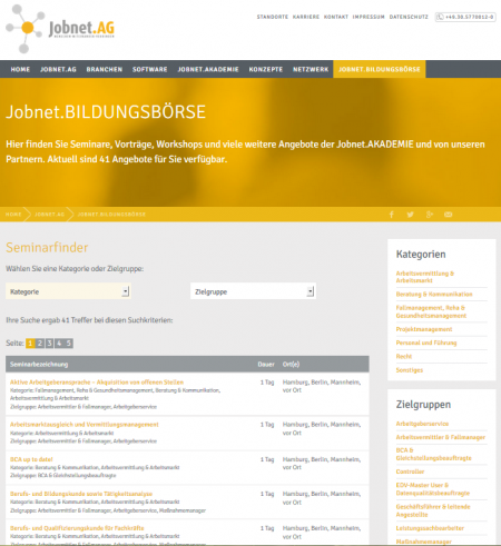 Screenshot der Jobnet.BILDUNGSBÖRSE