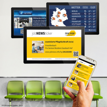 OxygenInfoscreen der DOOH media GmbH und Jobnet.AG. Eine neue Kampagne stärkt die Jobcenter und unterstützt Menschen auf Jobsuche.